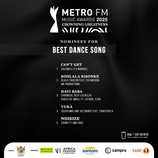 Metro FM Music Awards - Best Dance Song nominees, @MetroFMSA © 2024
